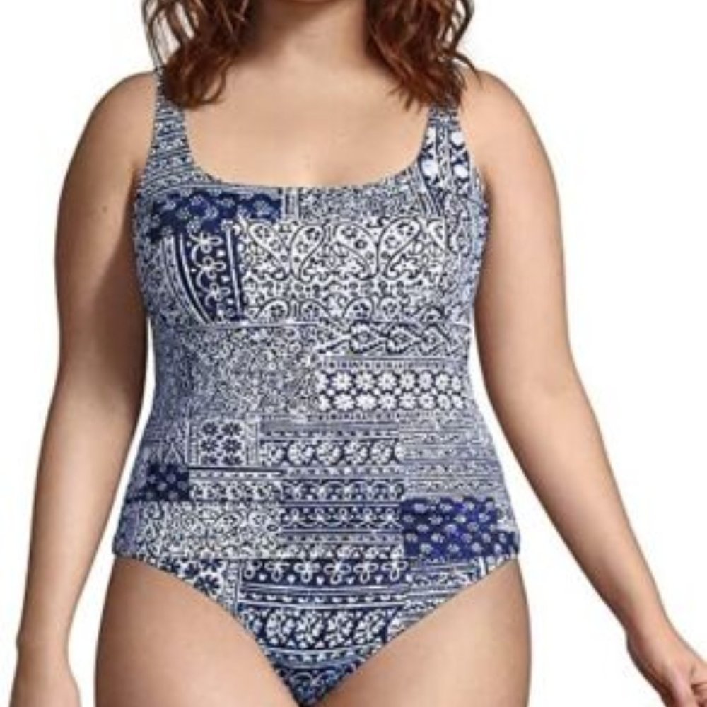 NWT Lands' End Women Square Neck Underwire Adjustable Tankini Size 16W $60 I374